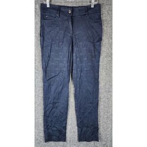 89th & Madison Pants Womens 10 Jacquard Trousers Navy Blue Shell Textured EUC